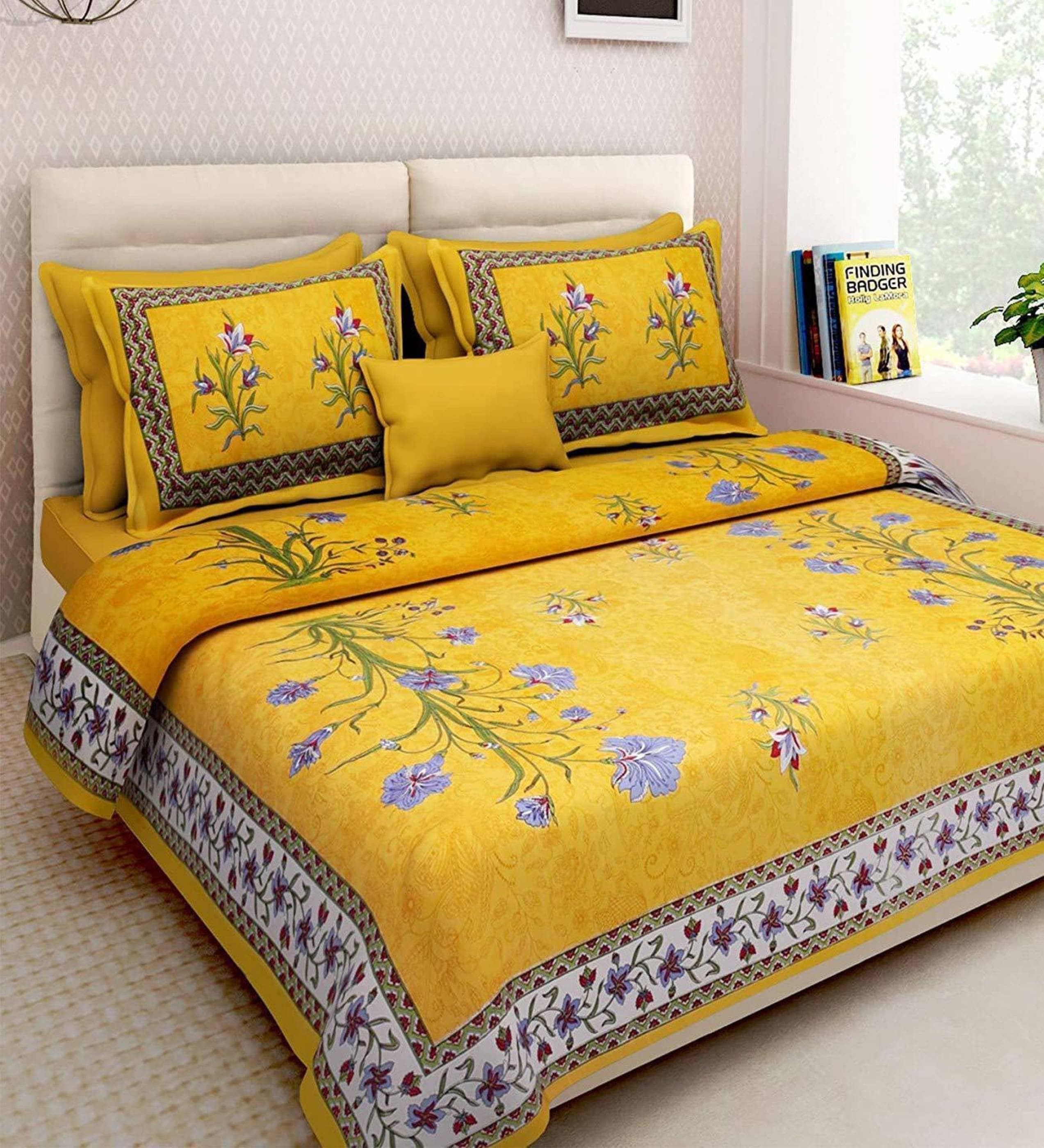 ABHACLOTHO Cotton 1 Double Bedsheet with 2 Pillow Covers ( Multicolor )