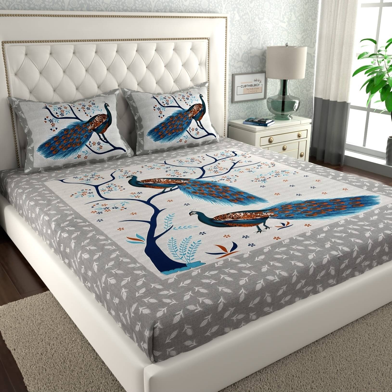     			ABHACLOTHO Cotton 1 Double Bedsheet with 2 Pillow Covers ( Multicolor )