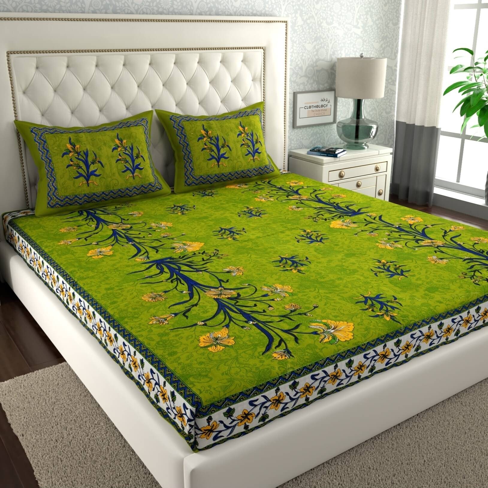     			ABHACLOTHO Cotton 1 Double Bedsheet with 2 Pillow Covers ( Multicolor )