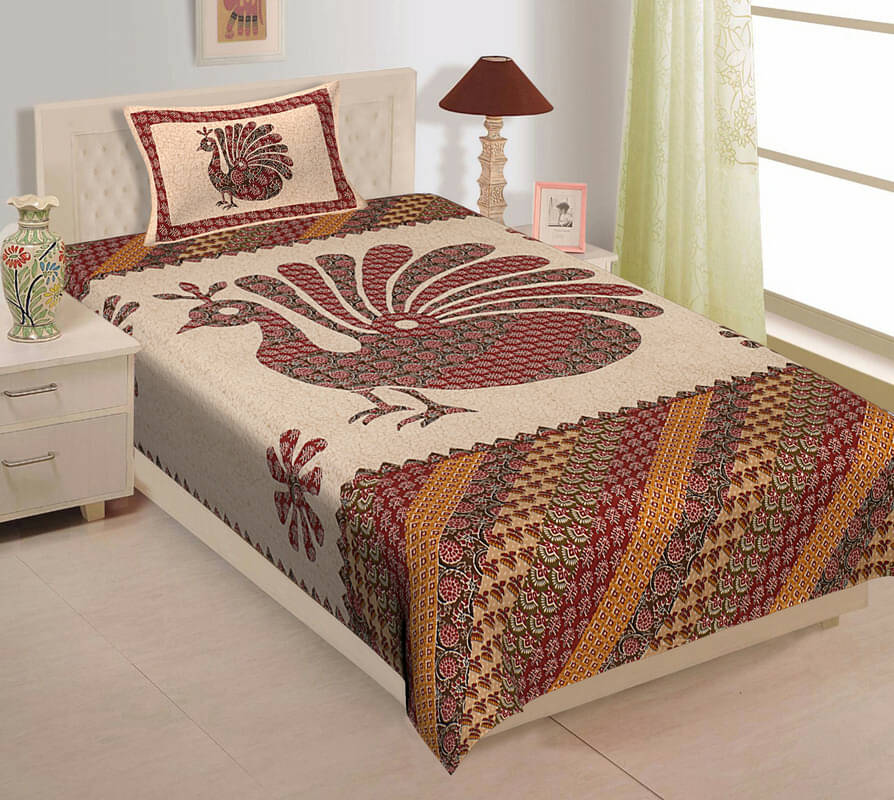     			ABHACLOTHO Cotton 1 Single Bedsheet with 1 Pillow Cover ( Multicolor )