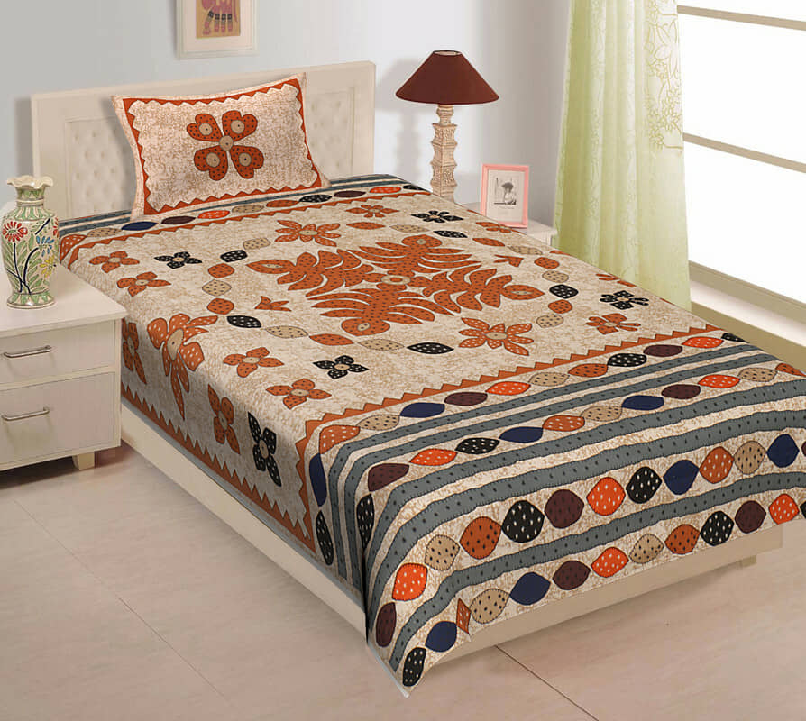ABHACLOTHO Cotton 1 Single Bedsheet with 1 Pillow Cover ( Multicolor )
