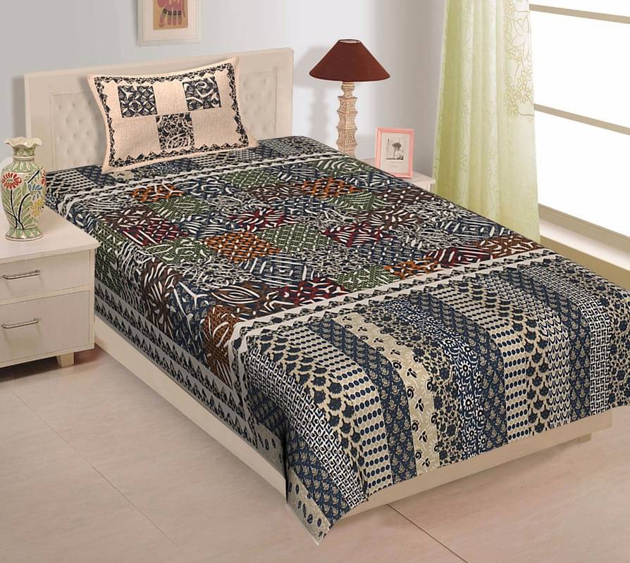     			ABHACLOTHO Cotton 1 Single Bedsheet with 1 Pillow Cover ( Multicolor )