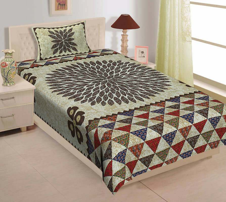 ABHACLOTHO Cotton 1 Single Bedsheet with 1 Pillow Cover ( Multicolor )