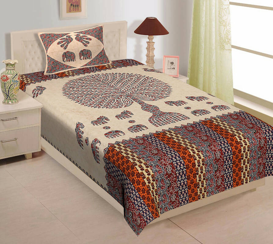     			ABHACLOTHO Cotton 1 Single Bedsheet with 1 Pillow Cover ( Multicolor )