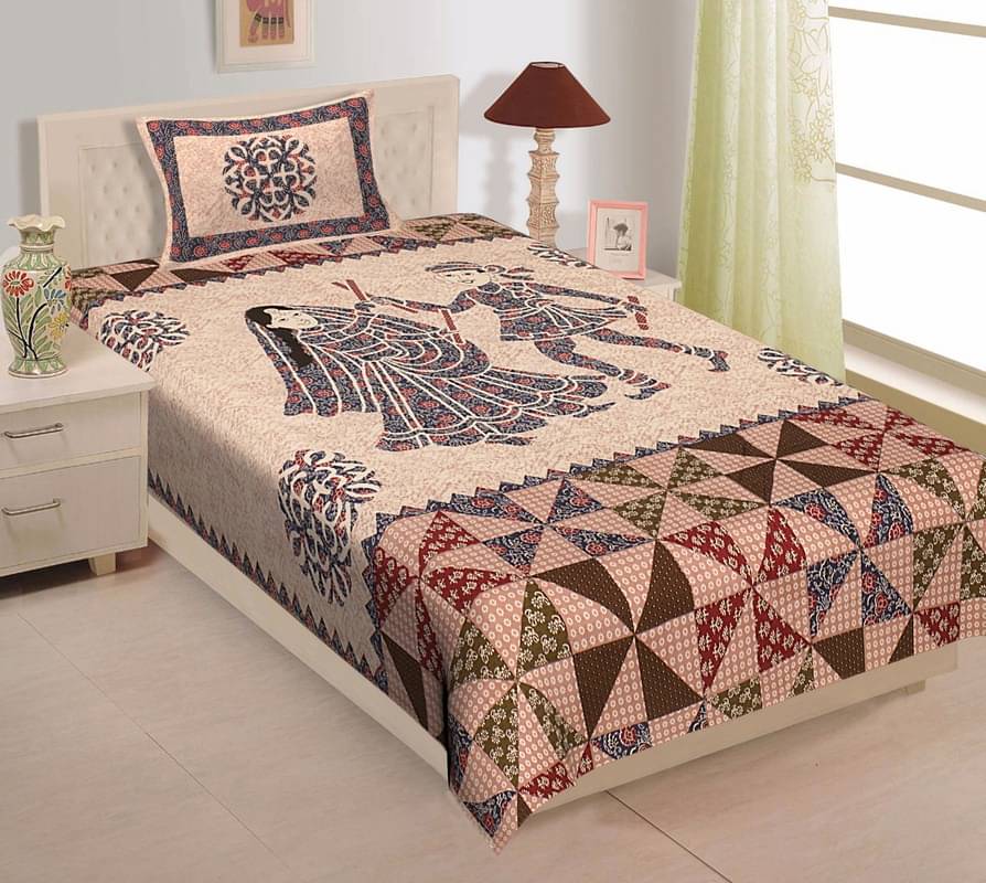     			ABHACLOTHO Cotton 1 Single Bedsheet with 1 Pillow Cover ( Multicolor )