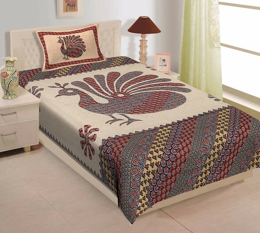     			ABHACLOTHO Cotton 1 Single Bedsheet with 1 Pillow Cover ( Multicolor )