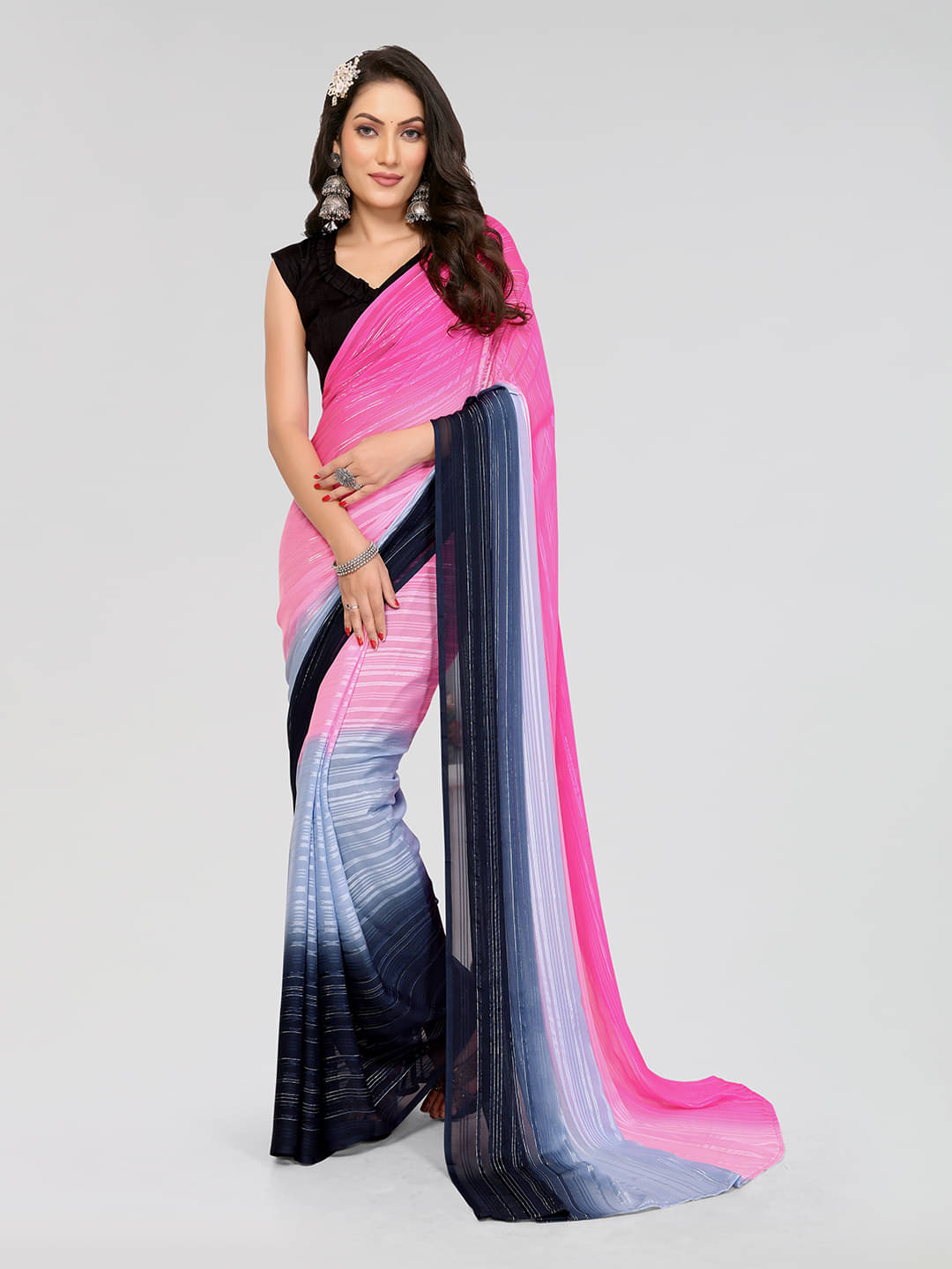ANAND SAREES Georgette Dyed Saree With Unstitched Blouse Piece ( Pink ) ANAND SAREES Georgette Dyed Saree With Unstitched Blouse Piece ( Pink )