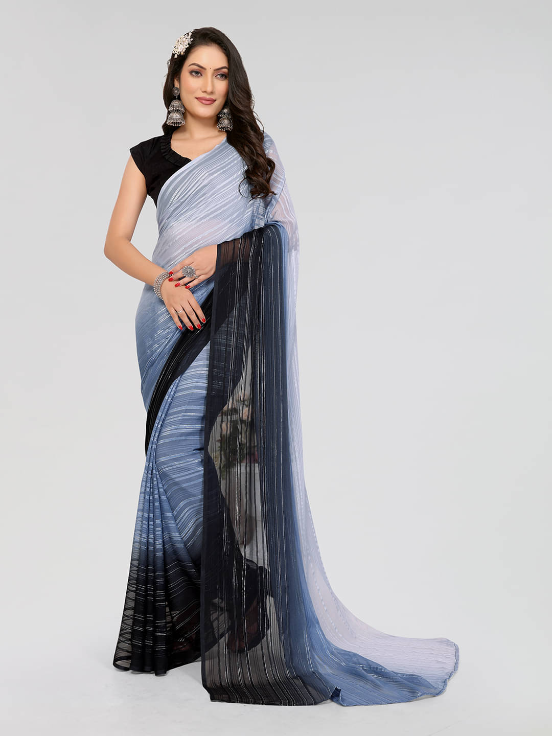     			ANAND SAREES Georgette Dyed Saree With Unstitched Blouse Piece ( Grey )