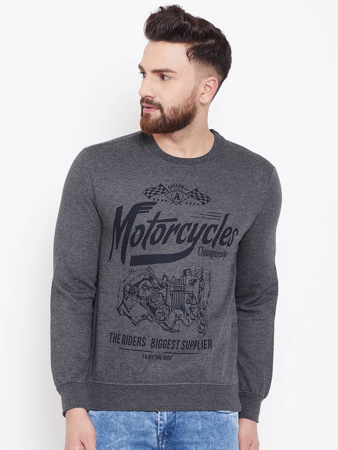 AUSTIN WOOD Fleece Round Neck Men's Sweatshirt - Charcoal ( Pack of 1 ) AUSTIN WOOD Fleece Round Neck Men's Sweatshirt - Charcoal ( Pack of 1 )