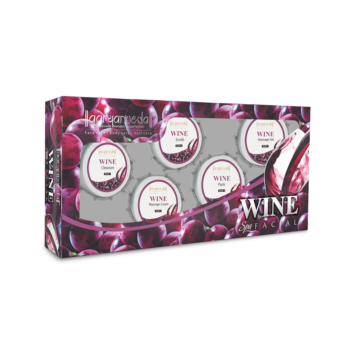     			Aaryanveda Wine Facial Kit, Anti-Aging, Brightening & Revitalizing Skin for Youthful Glow, 210g