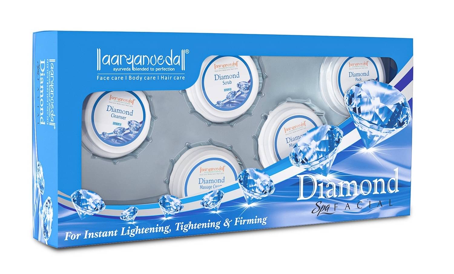     			Aaryanveda Diamond Facial Kit, helps in Skin Brightening & Radiance Glowing Skin Spa Kit, 210g