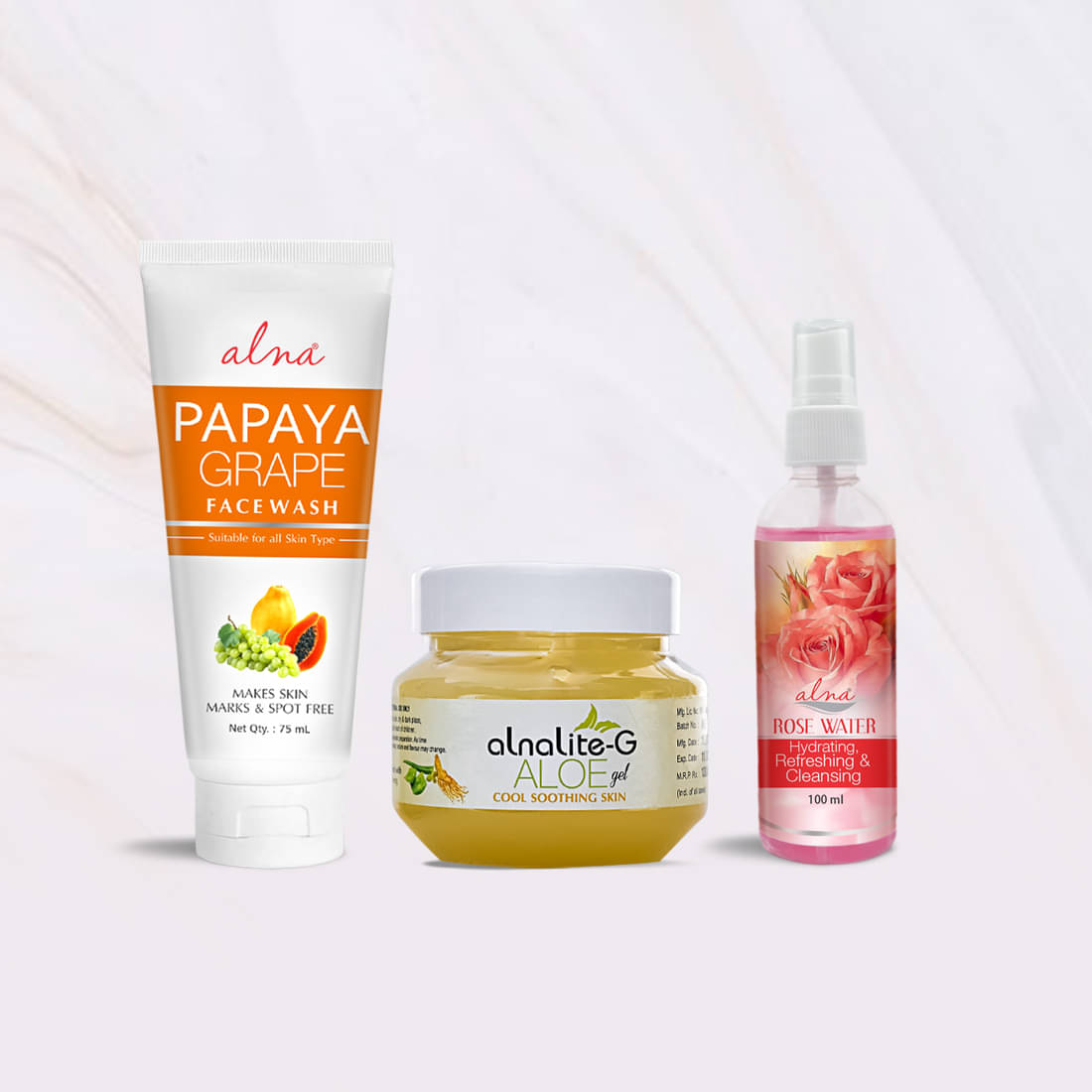     			Alna Papaya Grape Face Wash 75ml with Alnalite-G 100gm & Rose Water 100ml , Pack of 3