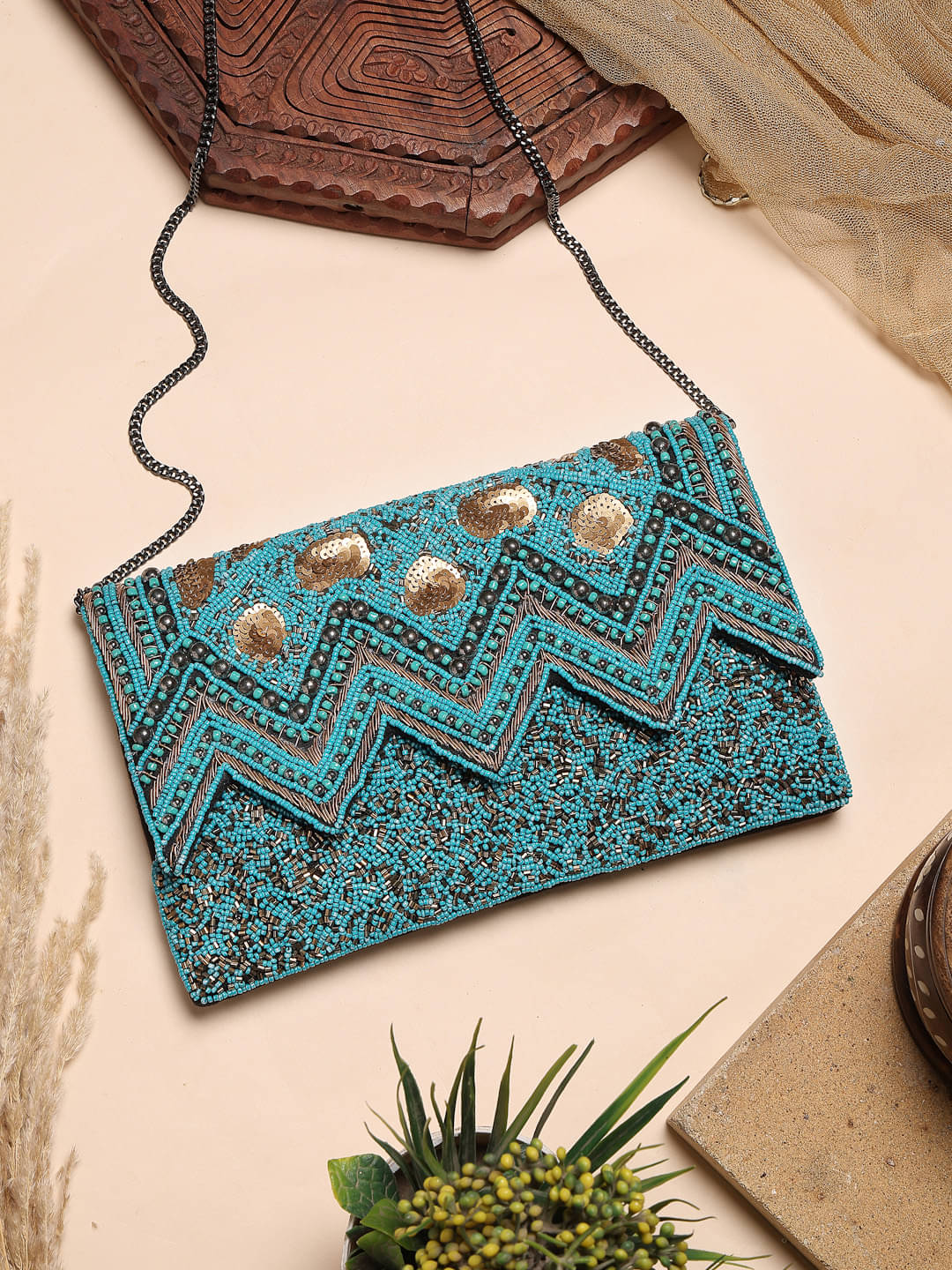     			Anekaant Sling Bag Cotton Set of 1 ( Turquoise )