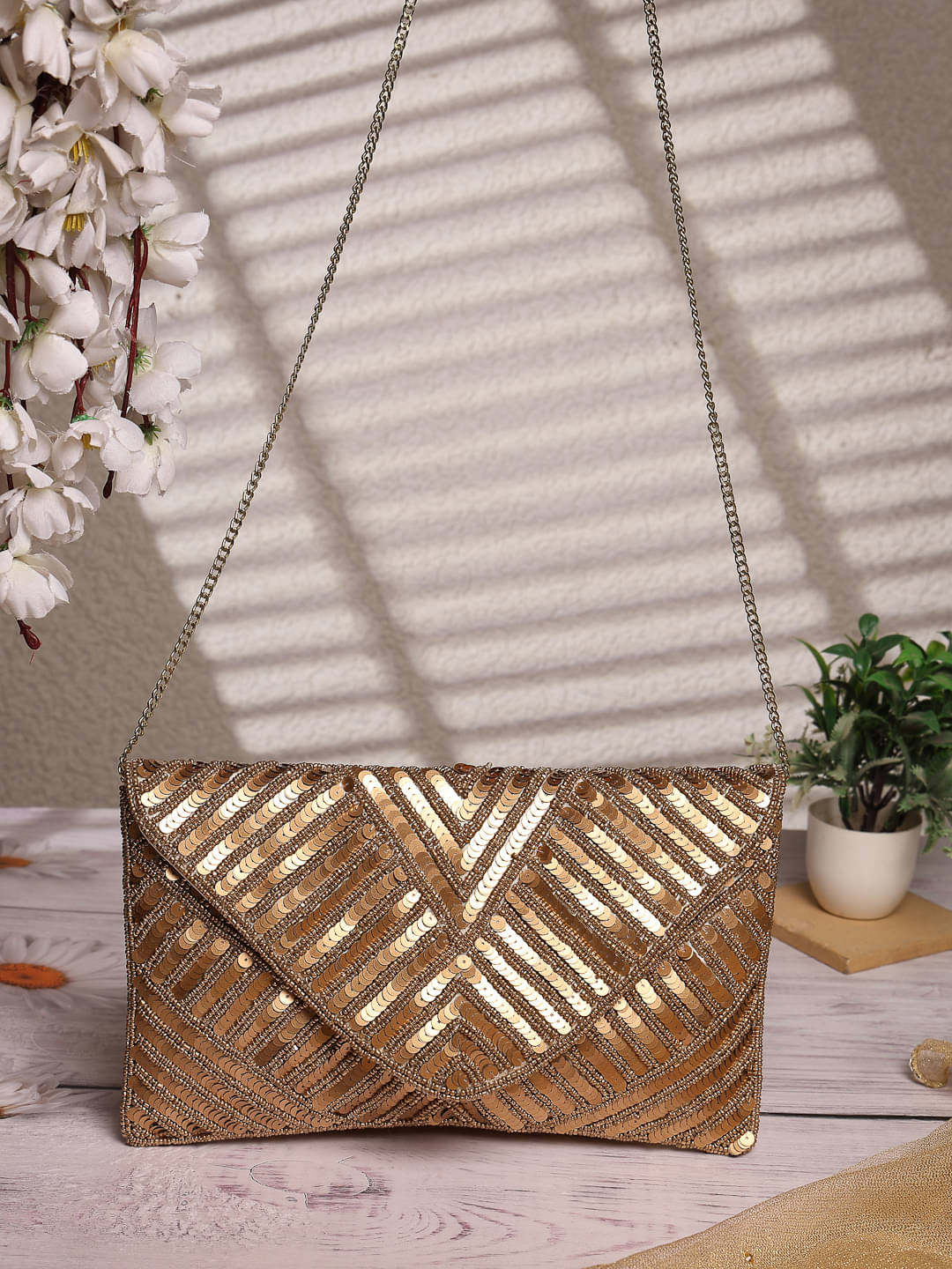     			Anekaant Sling Bag Fabric Set of 1 ( Gold )
