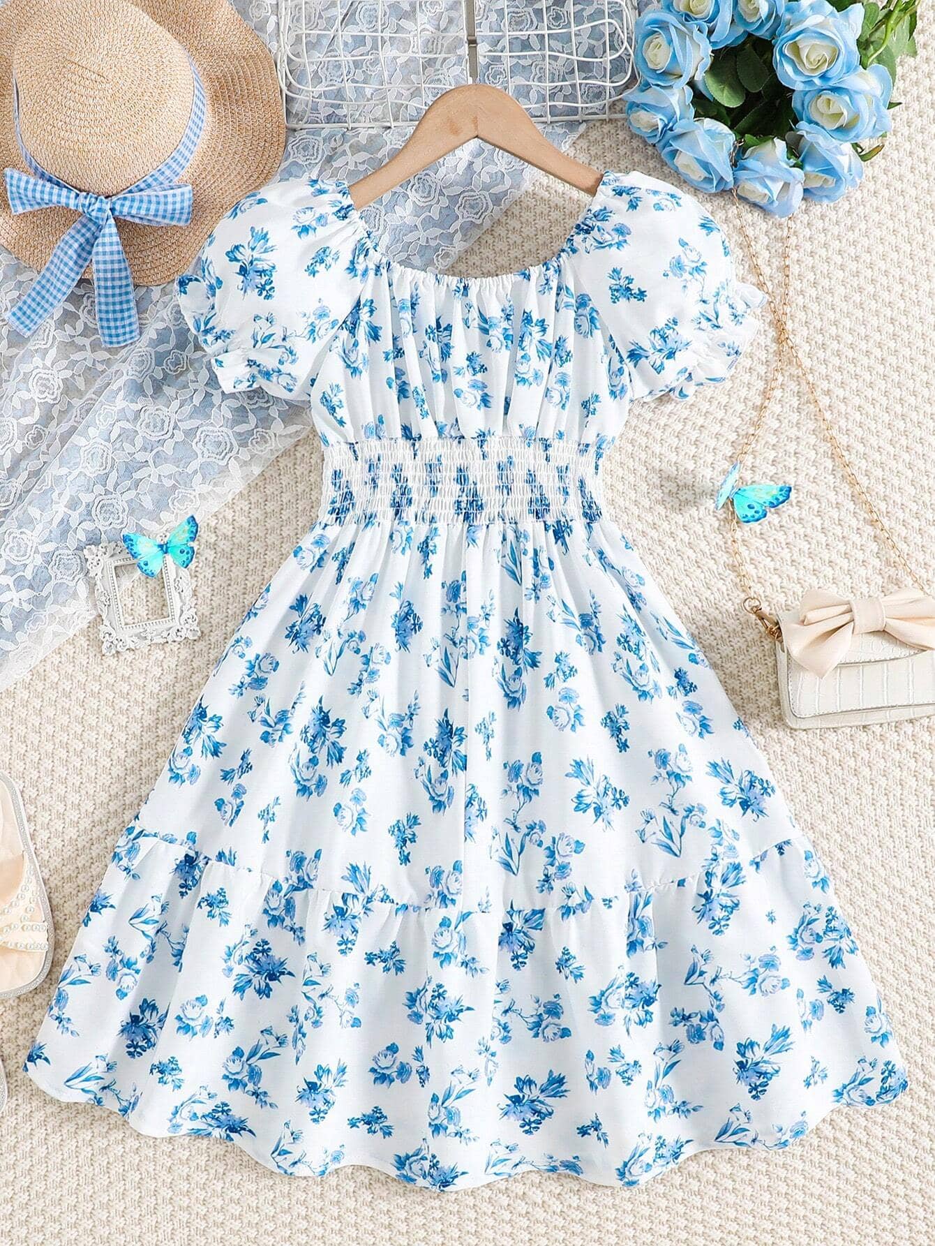 Arshia Fashions Polyester Fit And Flare Dress For Girls ( Pack of 1 , Blue )