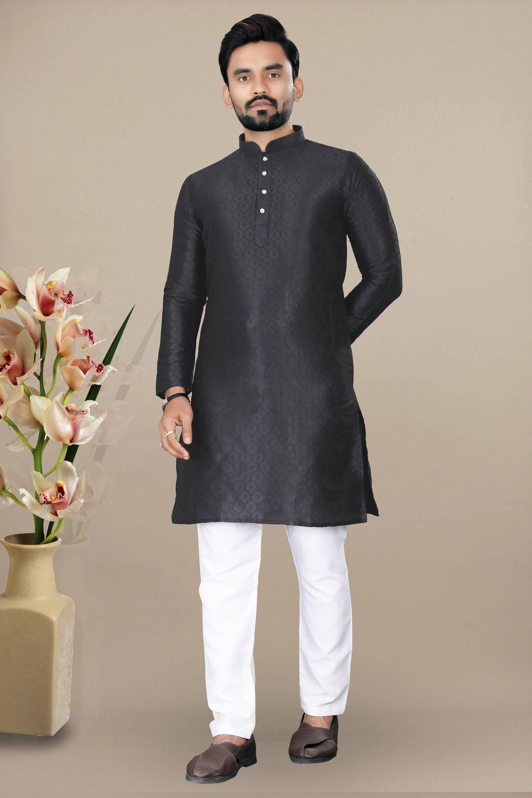 Balaji's Black Silk Relaxed Fit Men's Kurta Pyjama Set ( Pack of 1 ) Balaji's Black Silk Relaxed Fit Men's Kurta Pyjama Set ( Pack of 1 )
