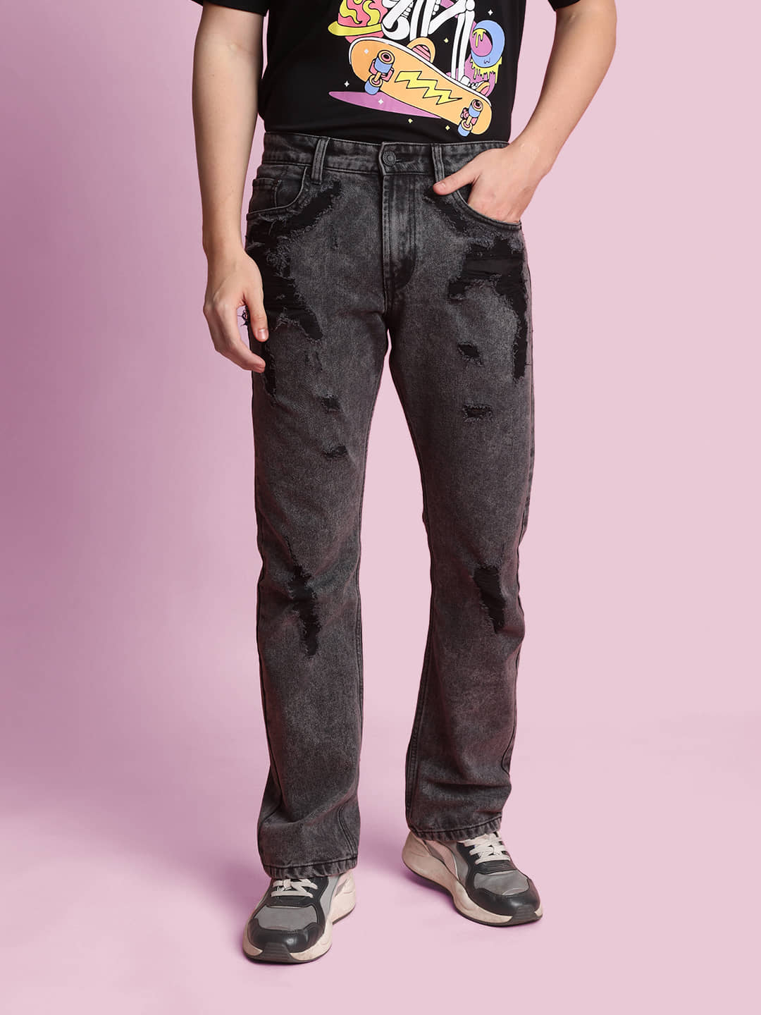 Bene Kleed Men Relaxed Fit Low Distress Heavy Fade Jeans - Jeans | Buy online on ZillyBuy