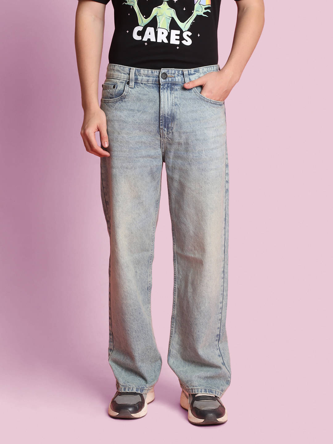     			Bene Kleed Men Wide Leg Low Distress Heavy Fade Jeans