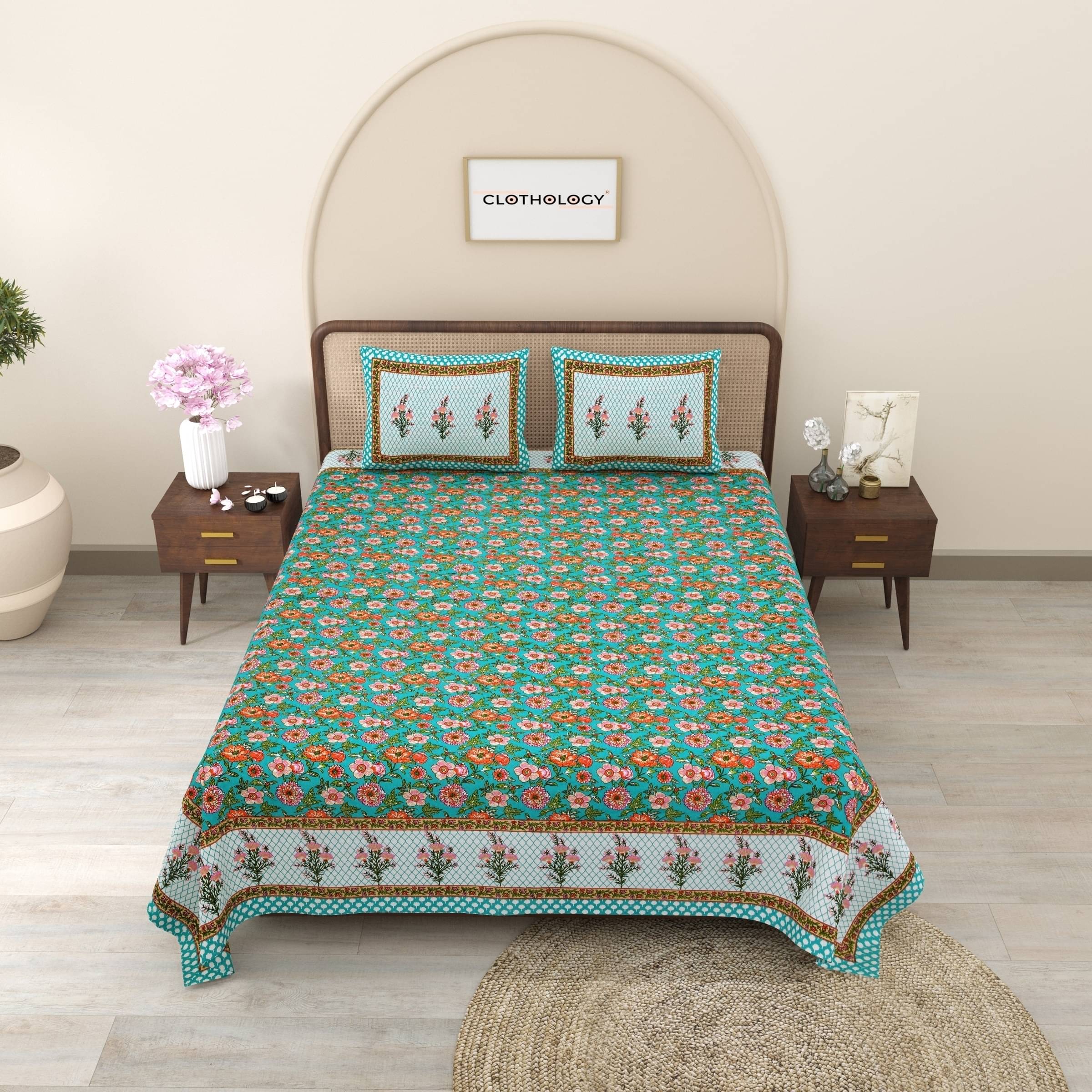     			CLOTHORO Cotton 1 Double King Bedsheet with 2 Pillow Covers ( Multicolor )