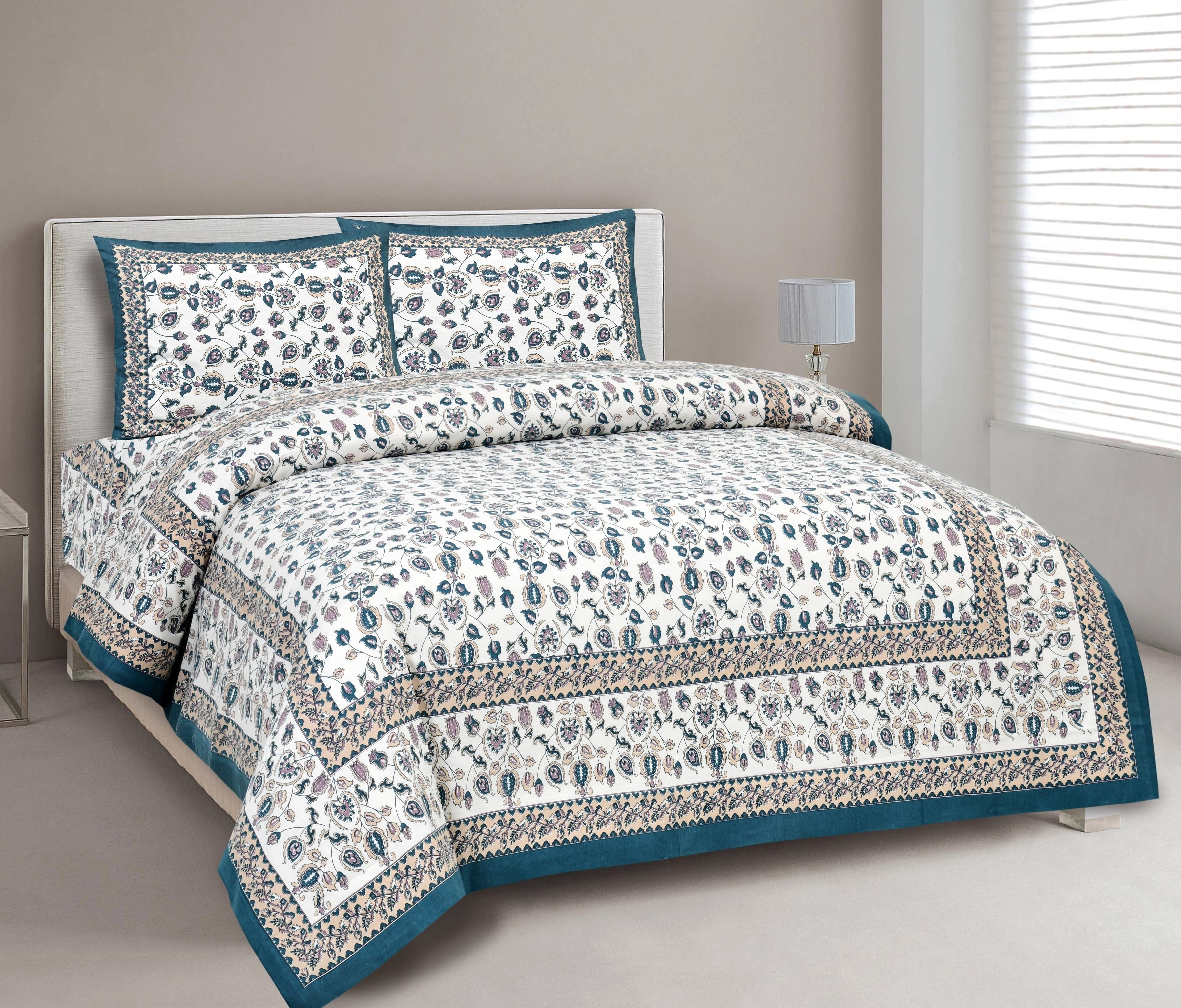     			CLOTHORO Cotton 1 Double King Bedsheet with 2 Pillow Covers ( Green )