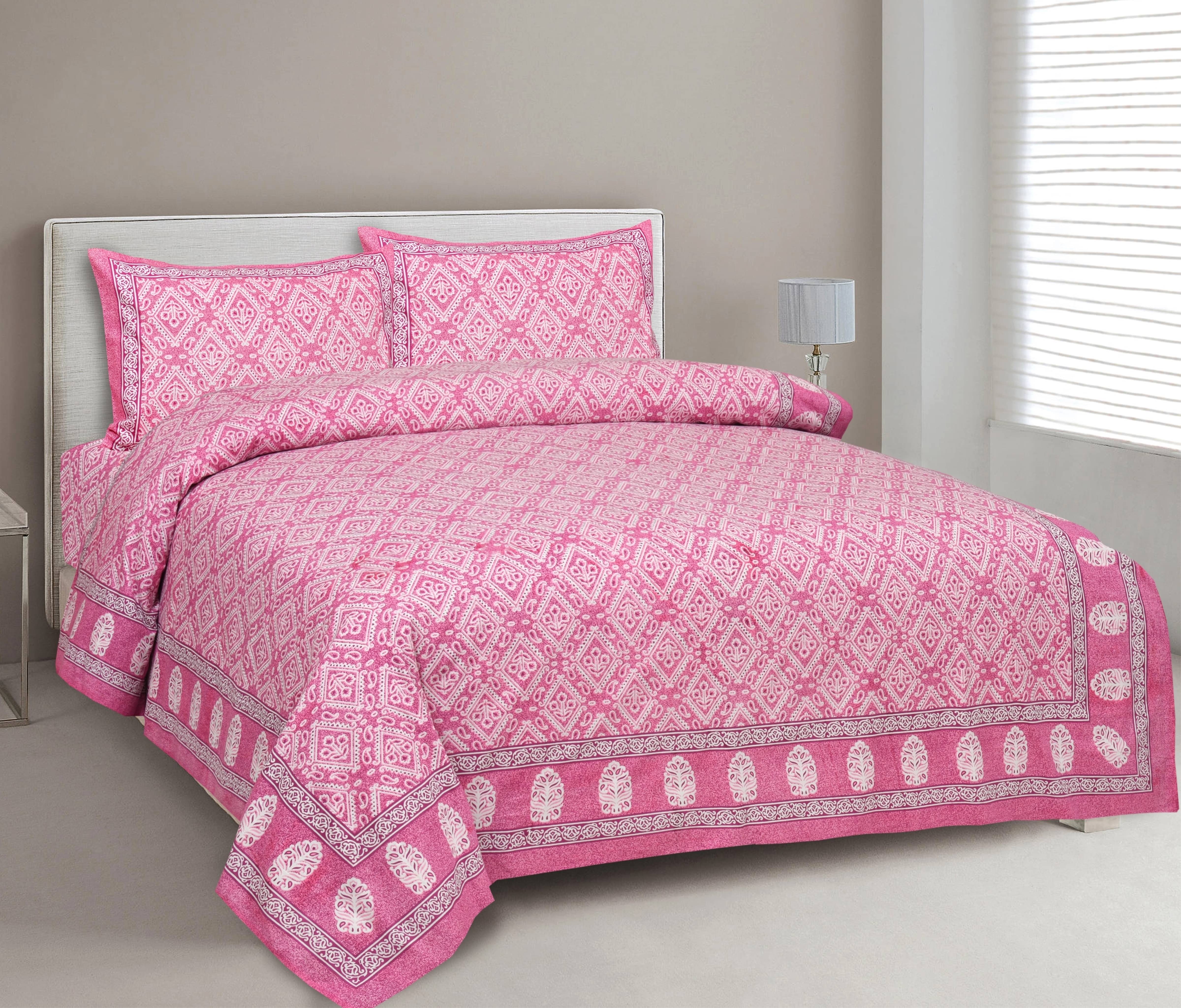     			CLOTHORO Cotton 1 Double King Bedsheet with 2 Pillow Covers ( Pink )