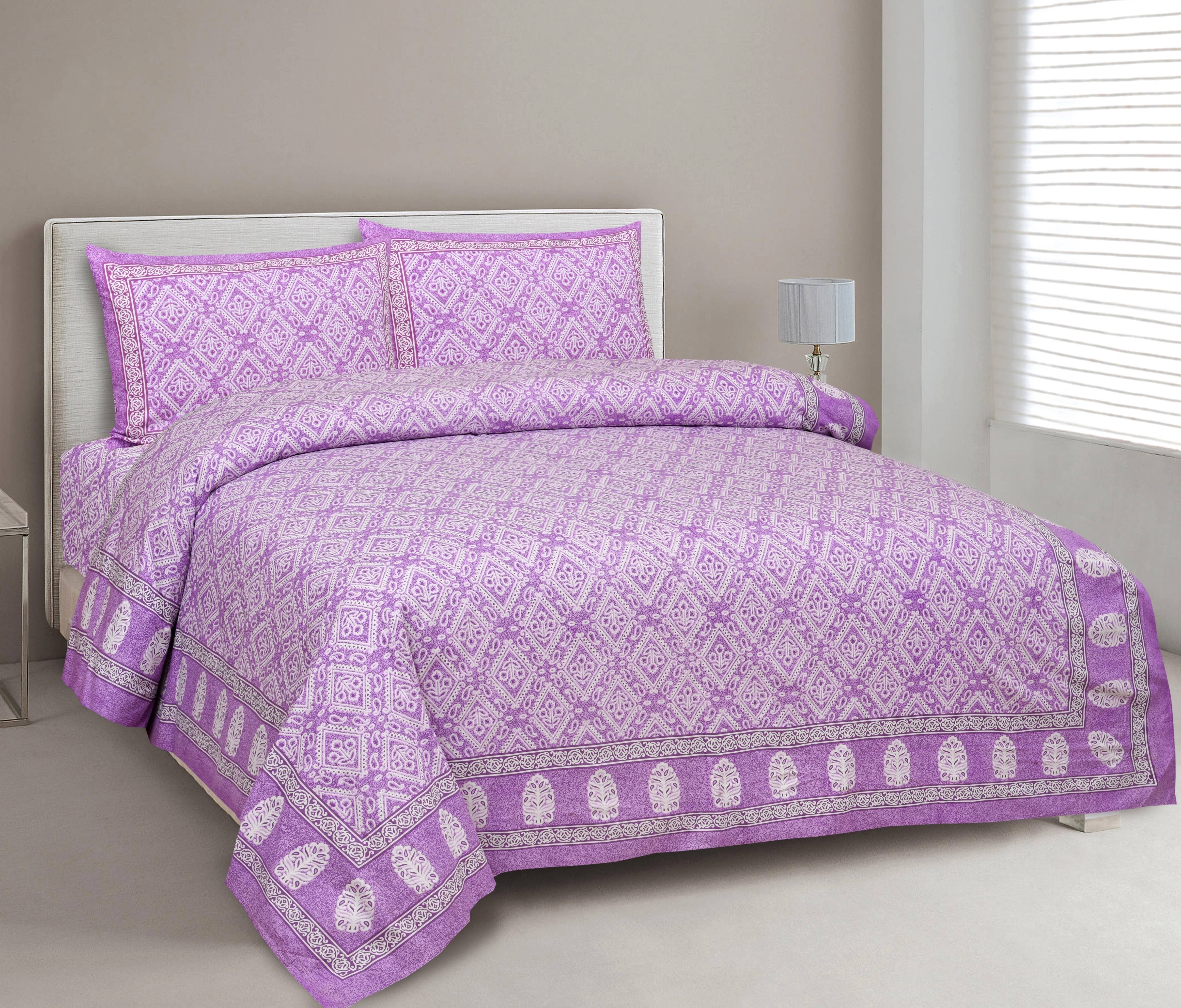     			CLOTHORO Cotton 1 Double King Bedsheet with 2 Pillow Covers ( Purple )