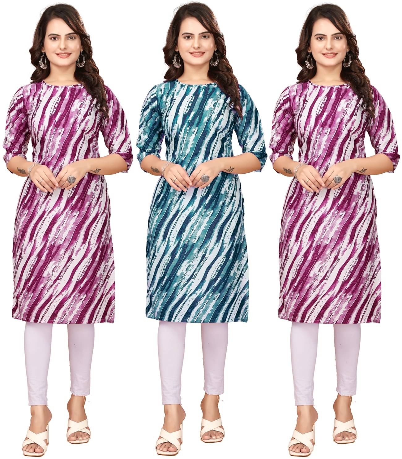     			DESIGNER DREAM Pack of 3 Crepe Printed Straight Women's Kurti - ( Purple,Navy Blue,Pink )