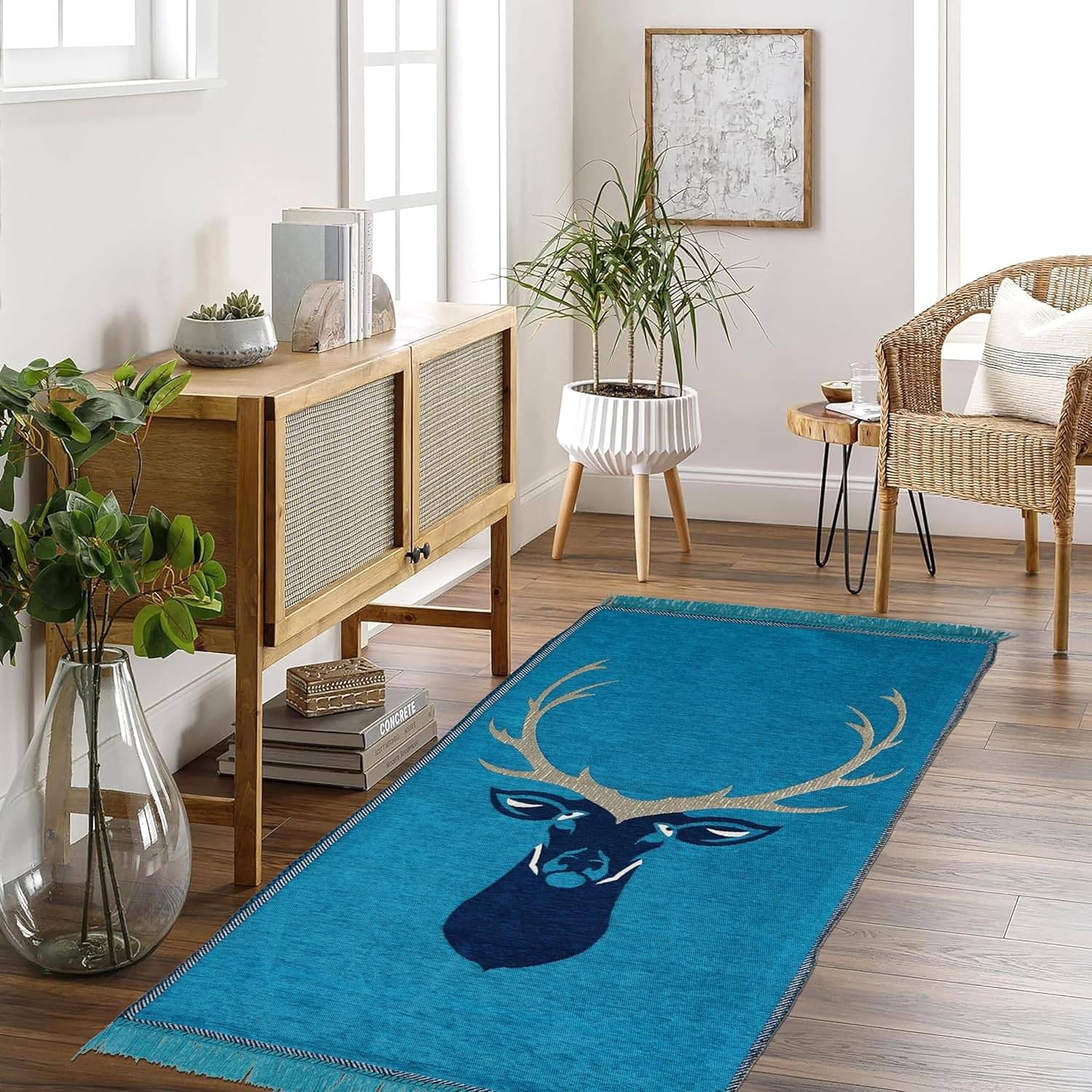     			FURNISHING HUT Aqua Cotton Rectangular Floor Mat ( Pack of 1 )