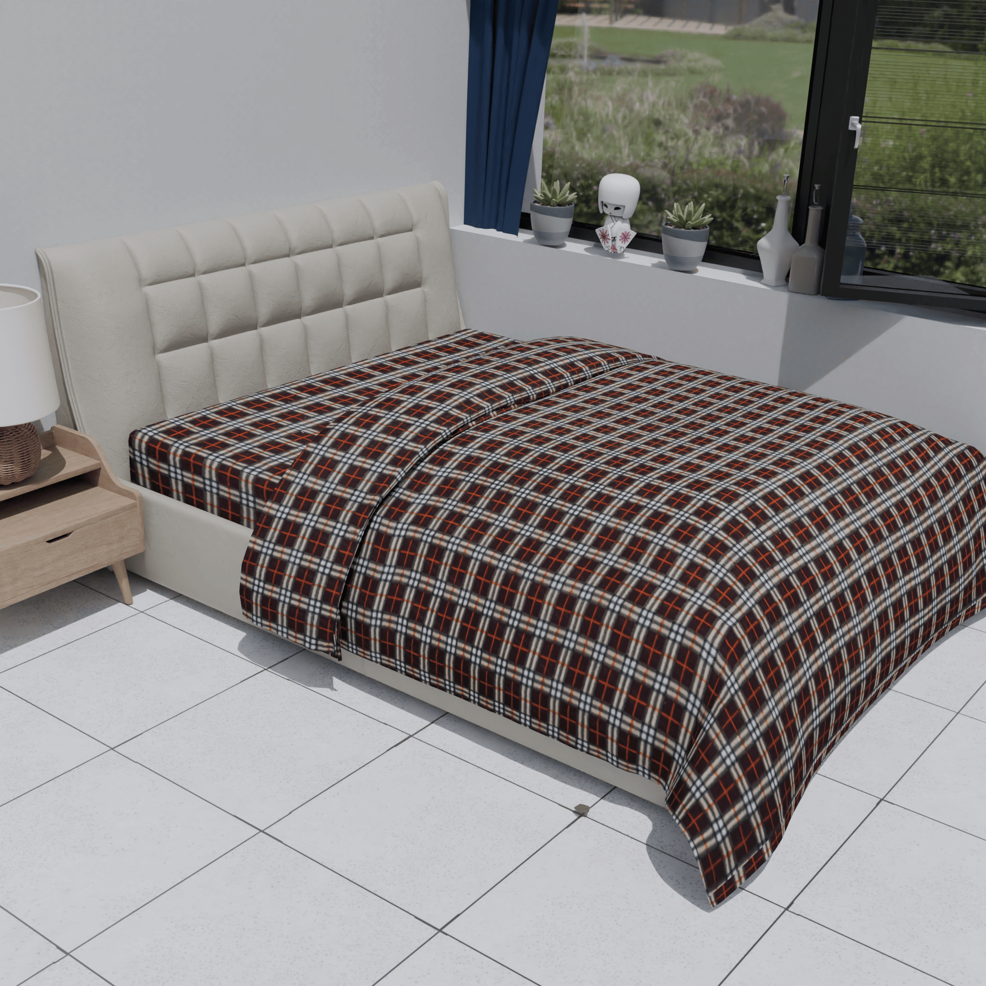     			FURNISHING HUT Single Wool Cream Checks Duvet Cover