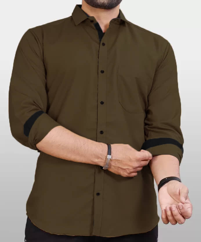 JEEVAAN - THE PERFECT FASHION Cotton Blend Regular Fit Solids Full Sleeves Men's Casual Shirt - Coffee ( Pack of 1 )