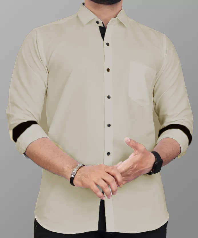 JEEVAAN - THE PERFECT FASHION Cotton Blend Regular Fit Solids Full Sleeves Men's Casual Shirt - Cream ( Pack of 1 )