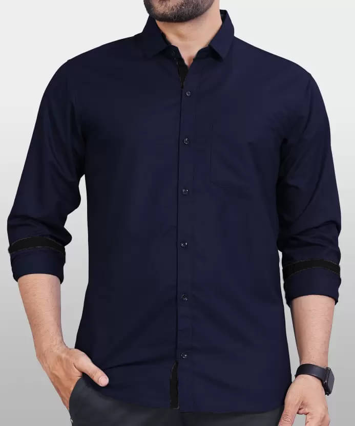     			JEEVAAN - THE PERFECT FASHION Cotton Blend Regular Fit Solids Full Sleeves Men's Casual Shirt - Navy Blue ( Pack of 1 )