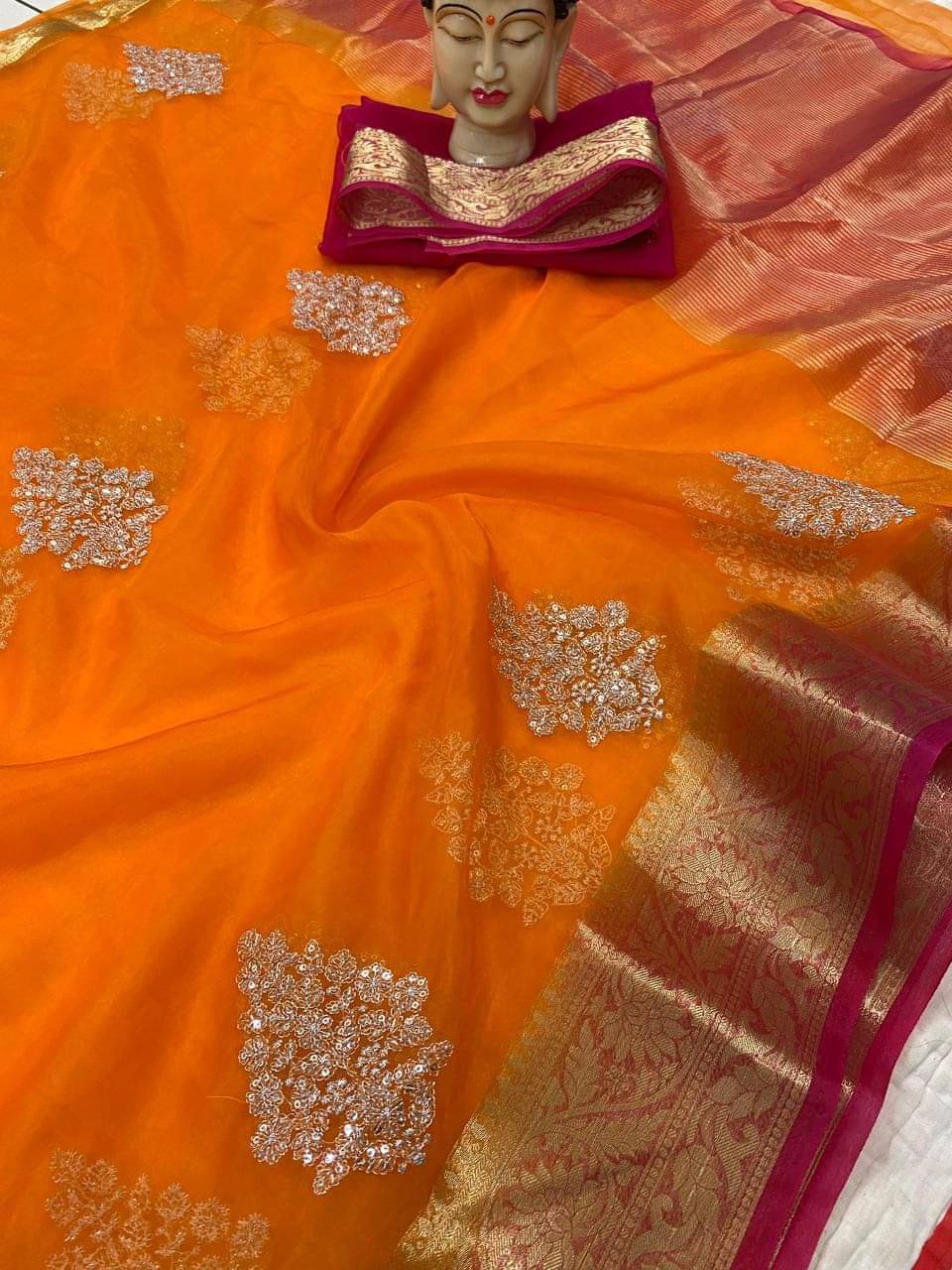 JINAL & JINAL Organza Embroidered Saree With Unstitched Blouse Piece ( Orange ) JINAL & JINAL Organza Embroidered Saree With Unstitched Blouse Piece ( Orange )