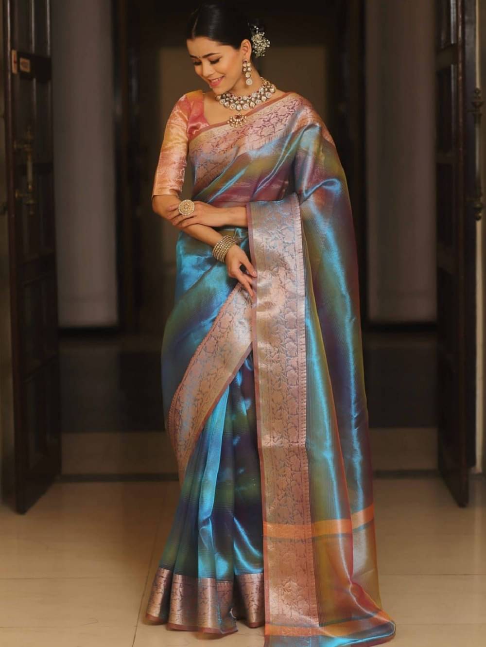 JINAL & JINAL Tissue Embellished Saree With Unstitched Blouse Piece ( Multicolor1 ) JINAL & JINAL Tissue Embellished Saree With Unstitched Blouse Piece ( Multicolor1 )