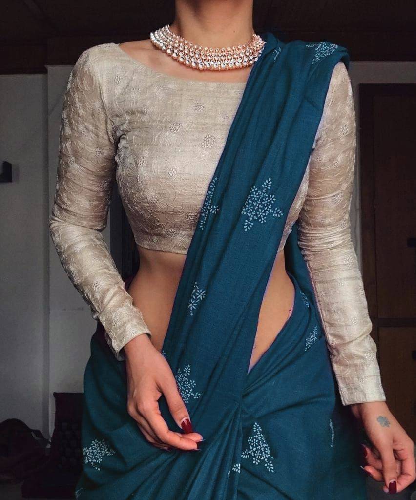 JINAL & JINAL Cotton Silk Printed Saree With Unstitched Blouse Piece ( Rama ) JINAL & JINAL Cotton Silk Printed Saree With Unstitched Blouse Piece ( Rama )