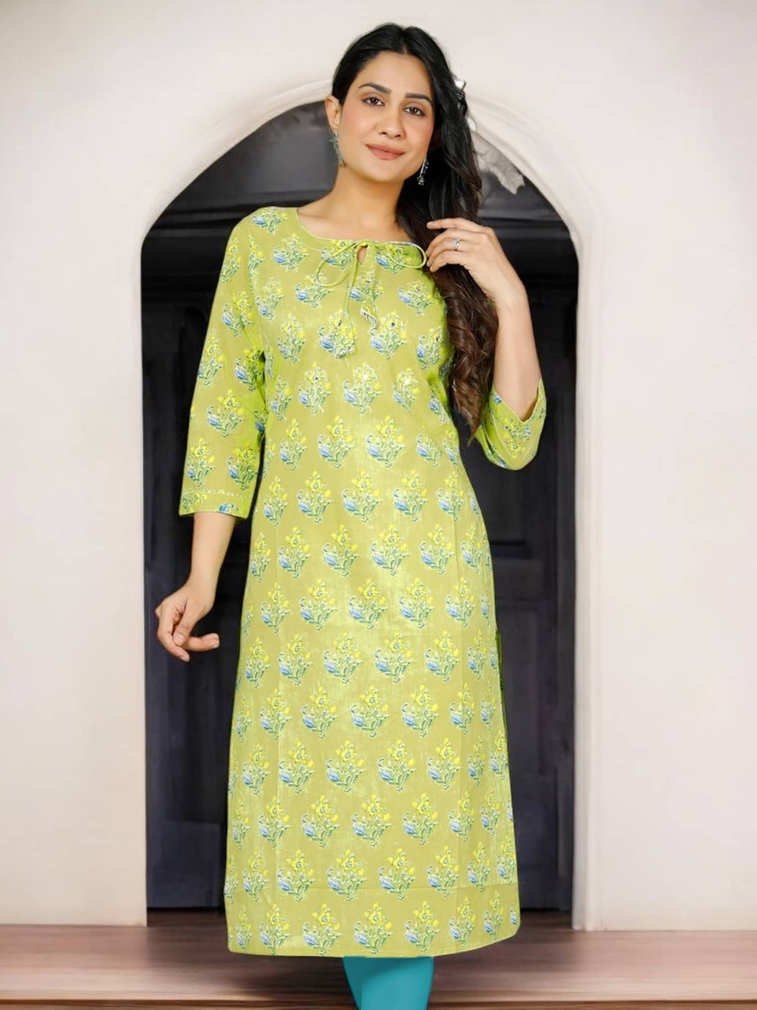 Jevi Prints Pack of 1 Cotton Printed Straight Women's Kurti - ( Green ) Jevi Prints Pack of 1 Cotton Printed Straight Women's Kurti - ( Green )