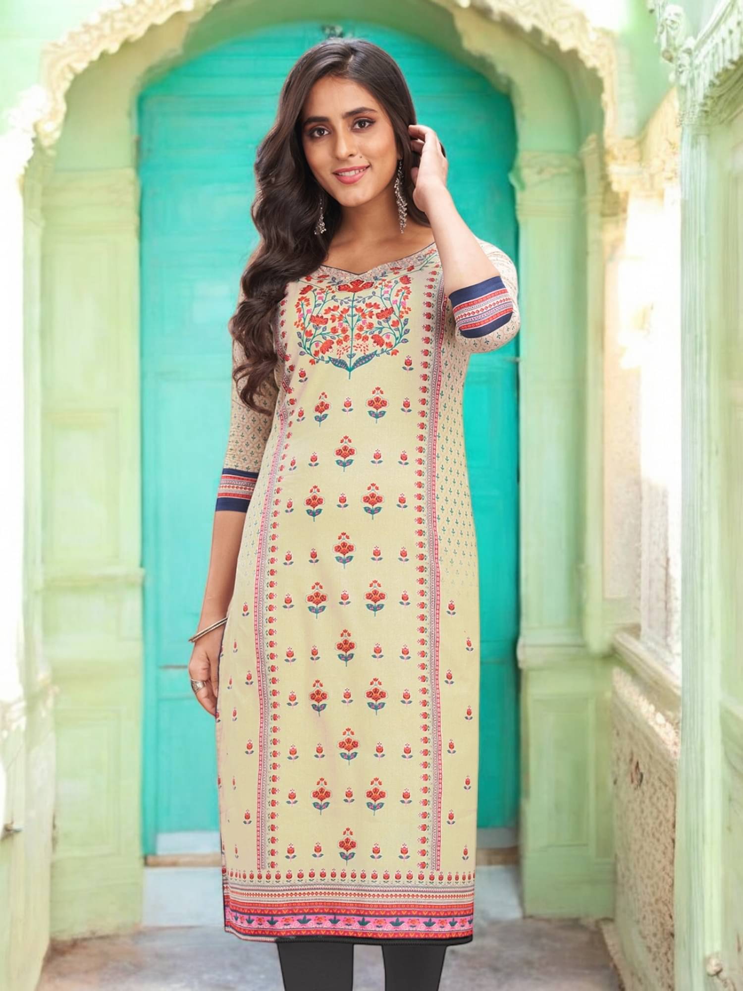 Jevi Prints Pack of 1 Cotton Printed Straight Women's Kurti - ( Pink ) Jevi Prints Pack of 1 Cotton Printed Straight Women's Kurti - ( Pink )