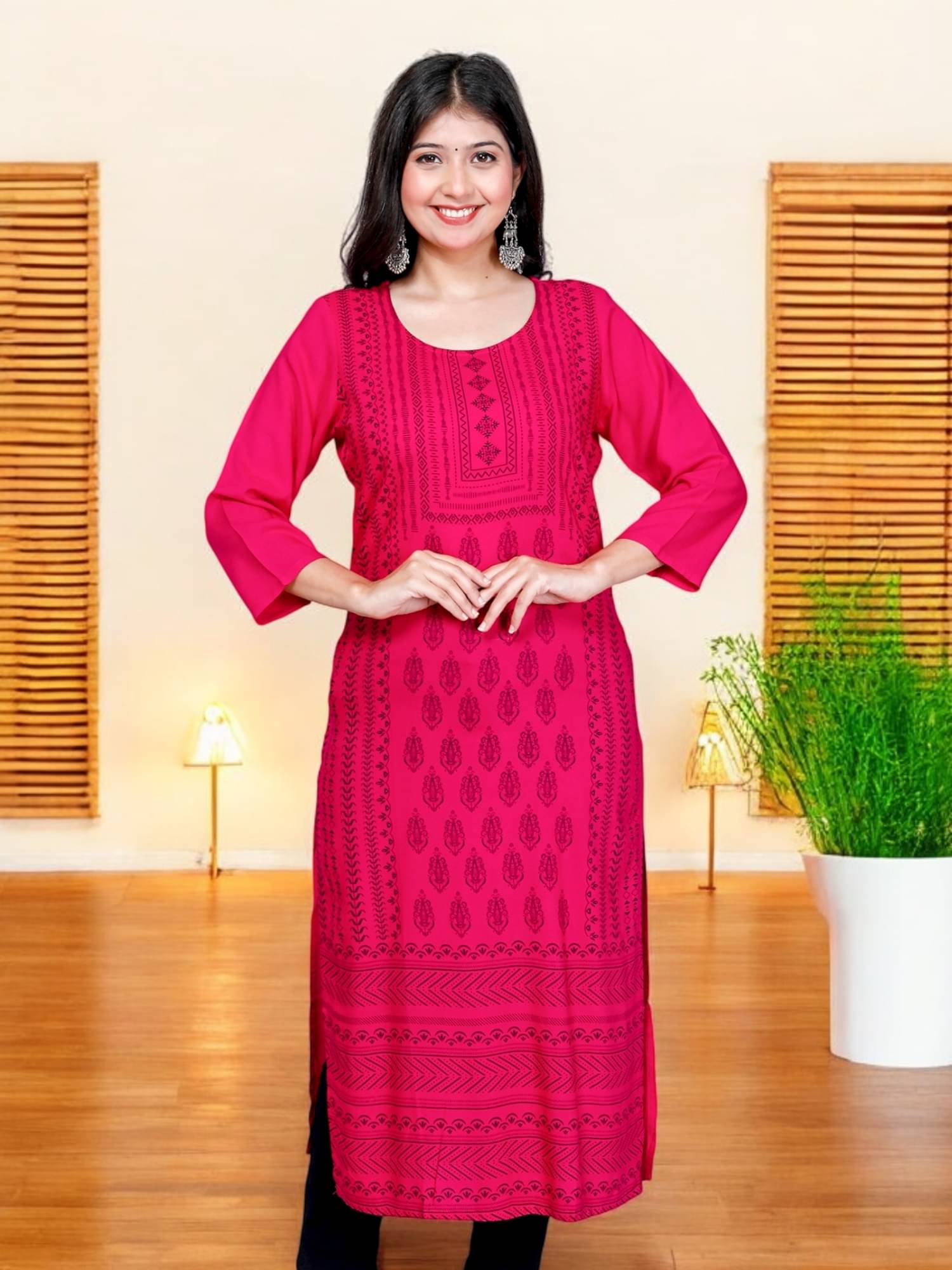 Jevi Prints Pack of 1 Viscose Printed Straight Women's Kurti - ( Red ) Jevi Prints Pack of 1 Viscose Printed Straight Women's Kurti - ( Red )