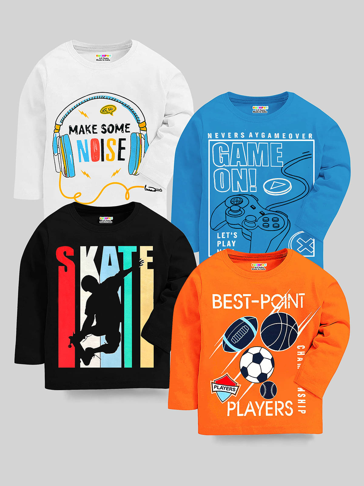     			Kuchipoo Pack of 4 Boys Cotton Blend T-Shirt ( Multicolor )