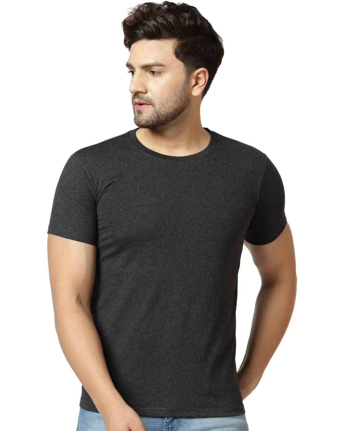 LONDON HILLS Pack of 1 Cotton Blend Regular Fit Men's T-Shirt ( Grey )     			LONDON HILLS Pack of 1 Cotton Blend Regular Fit Men's T-Shirt ( Grey )