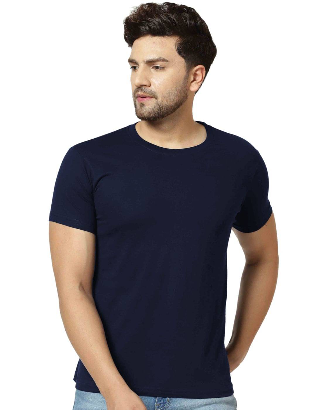     			LONDON HILLS Pack of 1 Cotton Blend Regular Fit Men's T-Shirt ( Navy Blue )