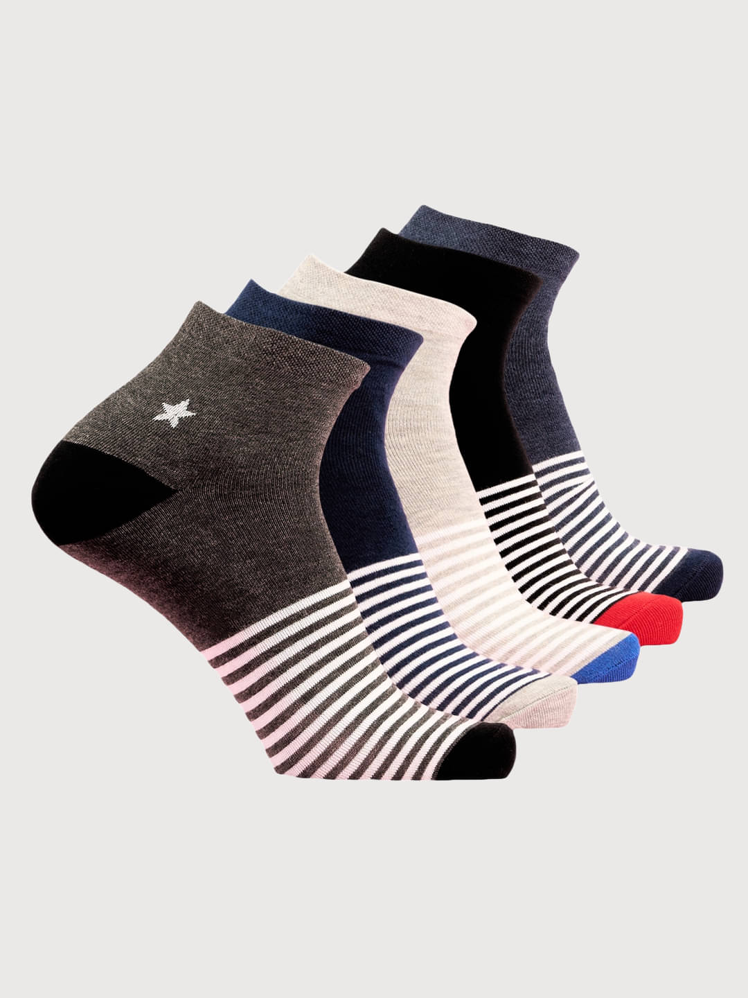 LUX MOZZE Pack of 5 Men's Cotton Blend Ankle Length Socks ( Multicolor 4 )     			LUX MOZZE Pack of 5 Men's Cotton Blend Ankle Length Socks ( Multicolor 4 )