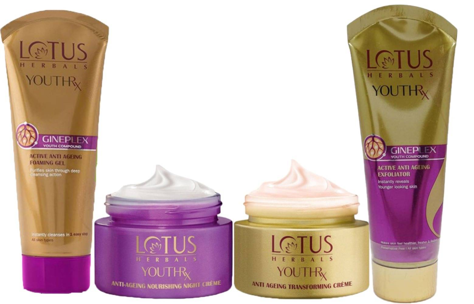     			Lotus Herbals YouthRx Day Cream 50g ,Night Cream 50g , Foaming Gel 100g , Exfoliator 100g (Pack of 4)