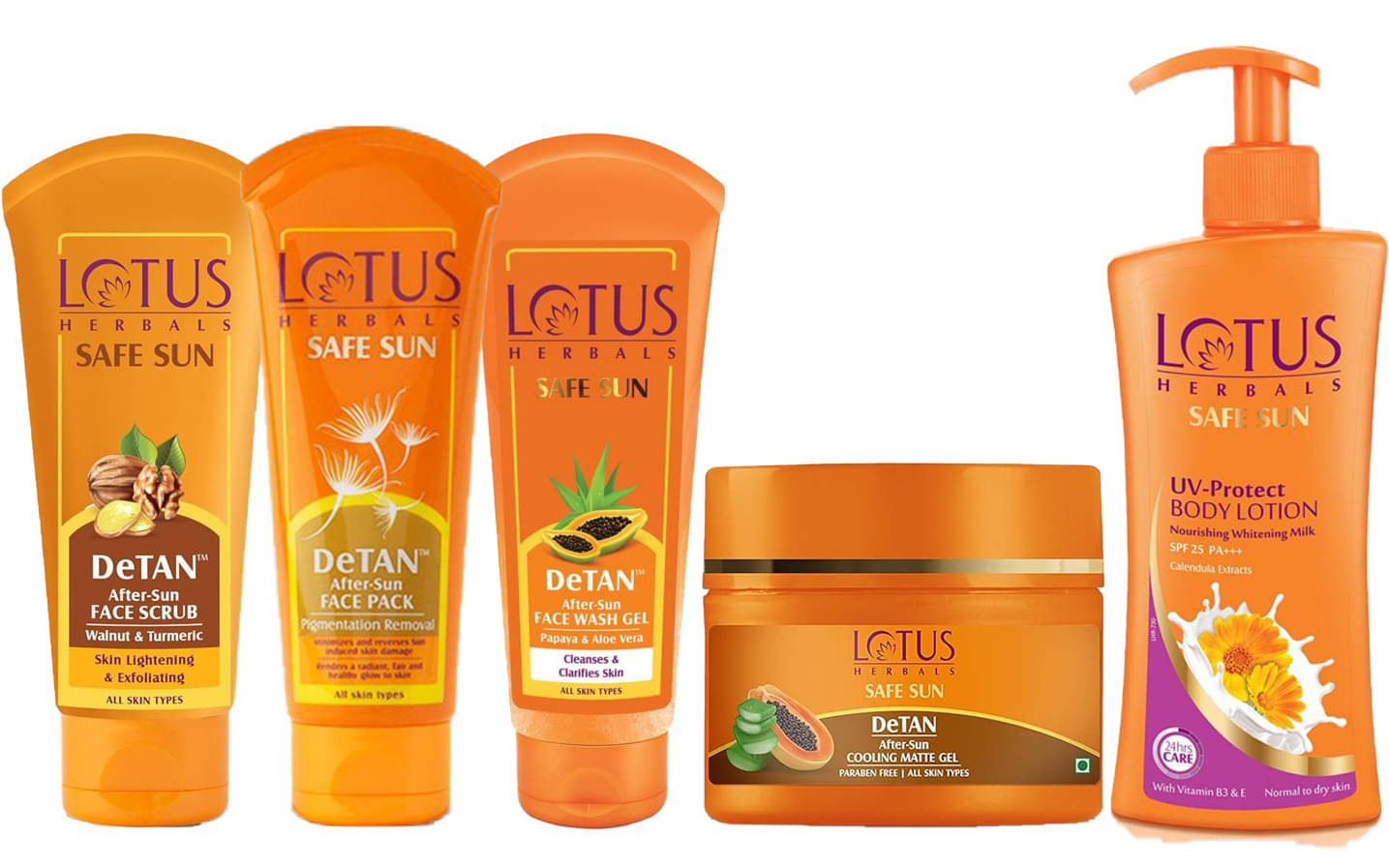     			Lotus Herbals Safe Sun DeTAN After-Sun Combo , UV-Protect Body Lotion 250ml (Pack of 5)