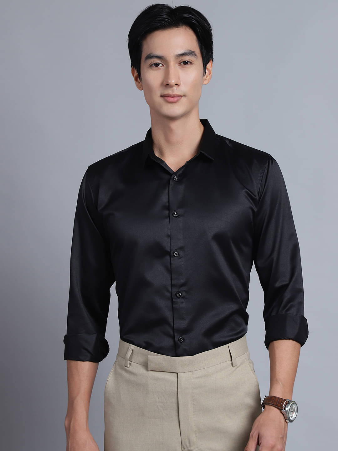 MAJESTIC MAN Polyester Slim Fit Full Sleeves Men's Formal Shirt - Black ( Pack of 1 )     			MAJESTIC MAN Polyester Slim Fit Full Sleeves Men's Formal Shirt - Black ( Pack of 1 )