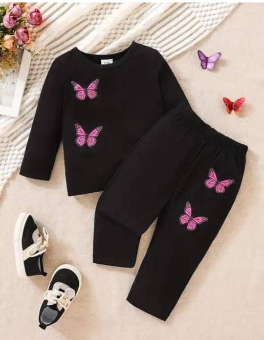 MUSNAH GARMENTS Pack of 1 Baby Girls Cotton Shirt With Pants ( Black )