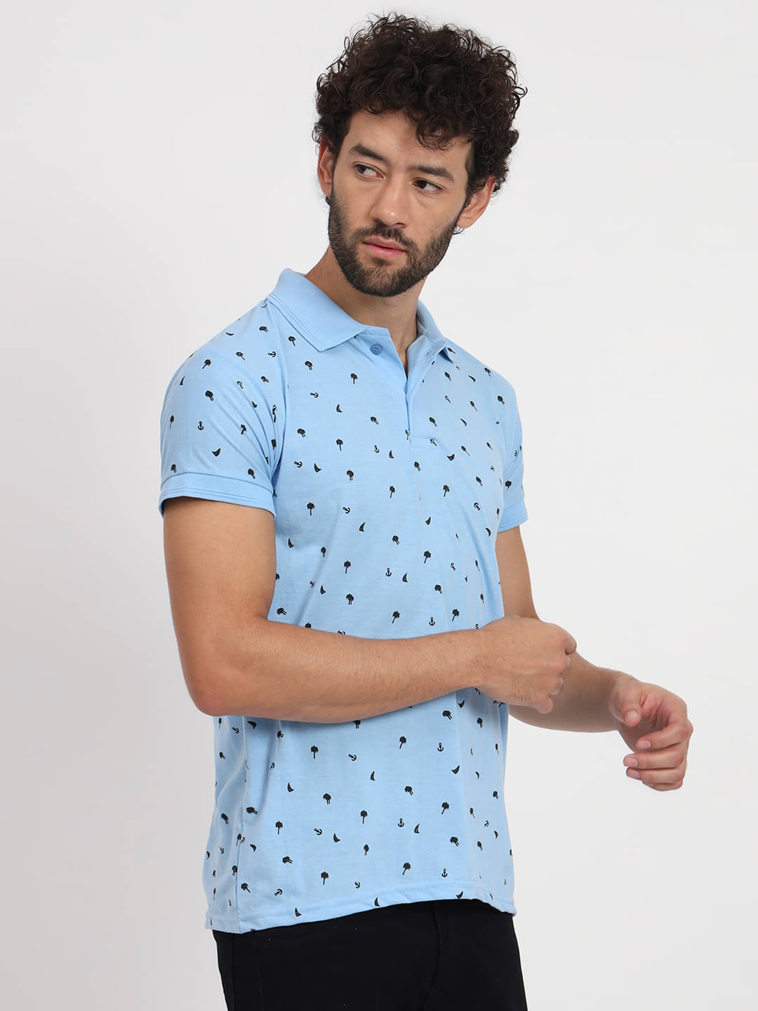     			STYLE ACCORD Pack of 1 Cotton Blend Regular Fit Printed Half Sleeves Men's Polo T Shirt ( Sky Blue )