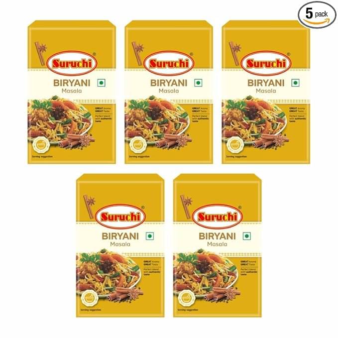 SURUCHI Biryani Masala 50g Each, Pulav Masala Powder With Whole Spices - Masala 50 gm Pack of 5 SURUCHI Biryani Masala 50g Each, Pulav Masala Powder With Whole Spices - Masala 50 gm Pack of 5