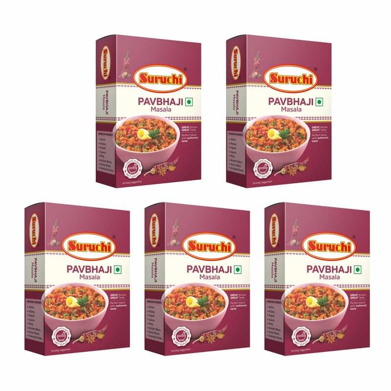 SURUCHI Pav Bhaji Masala 100g Each, No Onion-Garlic Jain Pavbhaji Masala - Masala 100 gm Pack of 5 SURUCHI Pav Bhaji Masala 100g Each, No Onion-Garlic Jain Pavbhaji Masala - Masala 100 gm Pack of 5