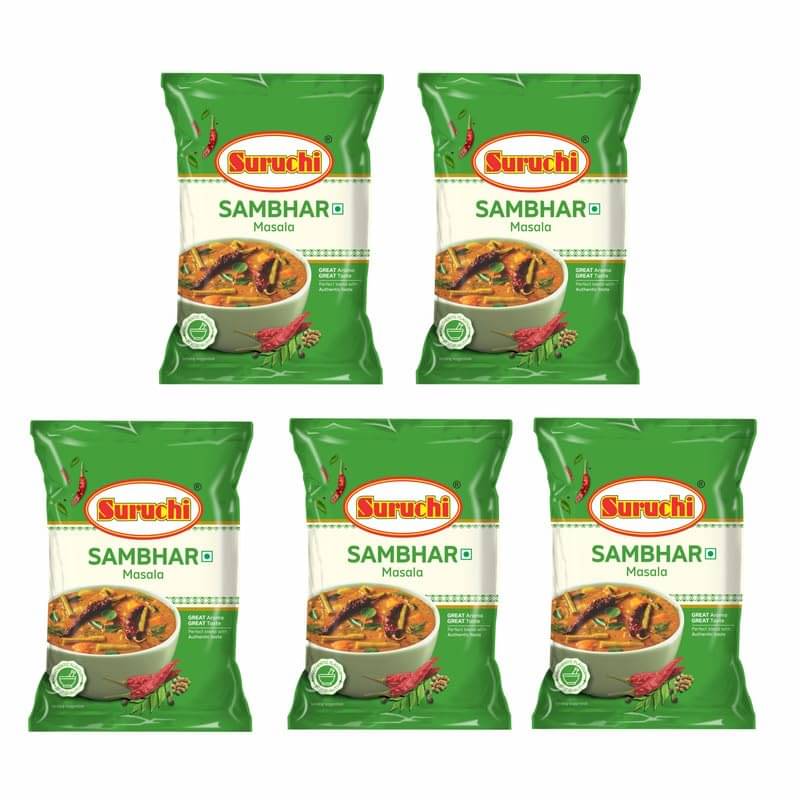SURUCHI Sambhar Masala 200g Each, Authentic South Indian Sambar Powder - Masala 200 gm Pack of 5 SURUCHI Sambhar Masala 200g Each, Authentic South Indian Sambar Powder - Masala 200 gm Pack of 5